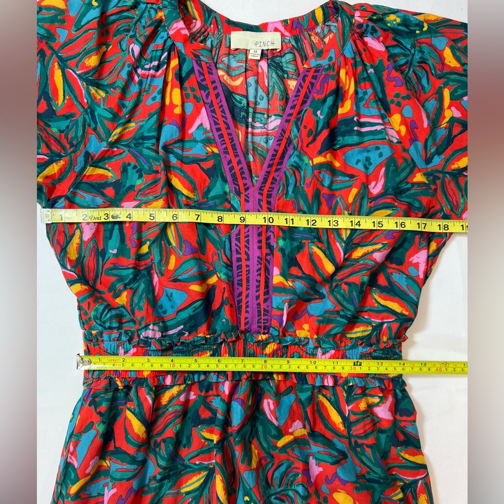 PINCH Cotton Floral Print Dress Midi Puff Sleeve With Red and Green Accents M - Picture 7 of 7